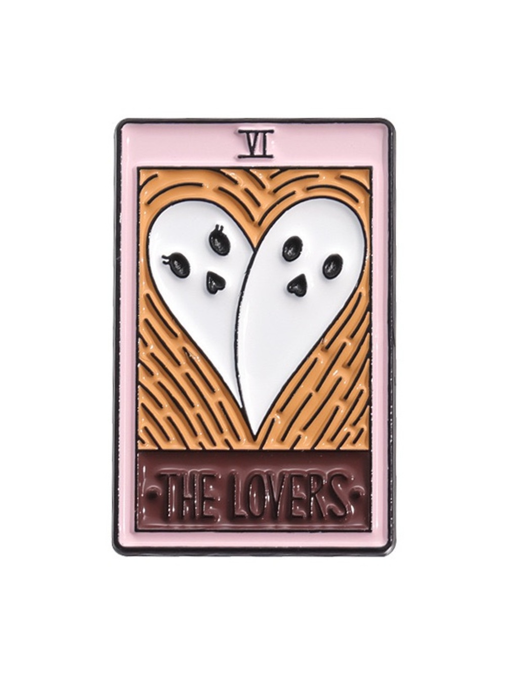 Ghost Lovers Tarot Card Enamel Pin – Cute Spooky Heart Lapel Pin